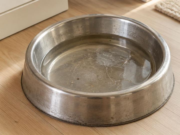 Cuenco de agua estancada con pelos